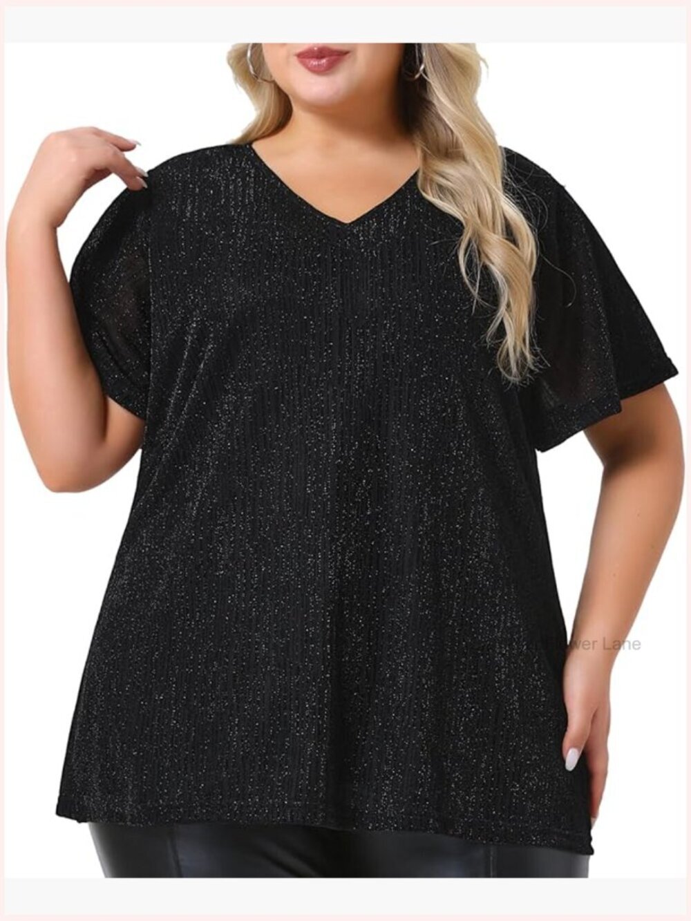V-Neck Short Sleeve Metallic Party T-Shirt Plus Size